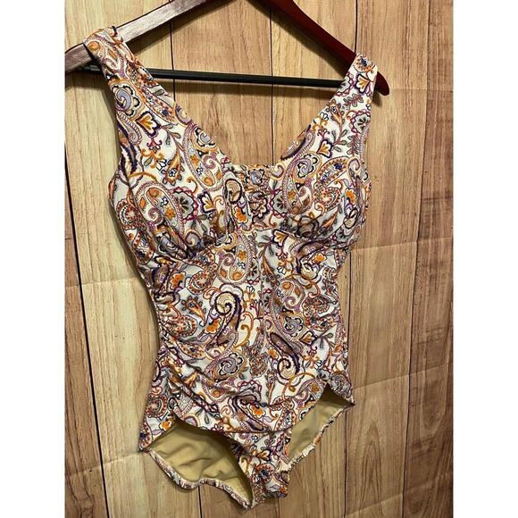 LANDS' END size 10 Swimsuit one piece  Paisley V-Neck Ruched Resort-wear - Picture 4 of 9